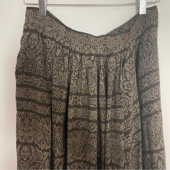 [Jones New York] Vintage 100% Rayon Brown Printed Maxi Wrap Skirt - Picture 2 of 8
